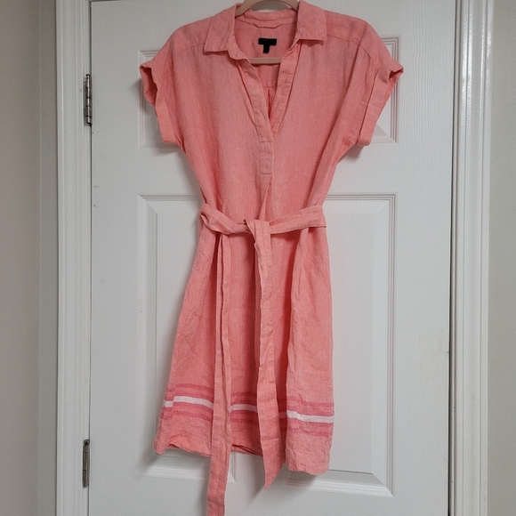 Talbots Linen Popover Shirtdress Oyster Stripe. - Picture 6 of 13